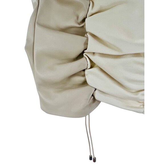maniere de voir Beige Cream Ruched Vegan Leather Mini Skirt - Picture 16 of 16